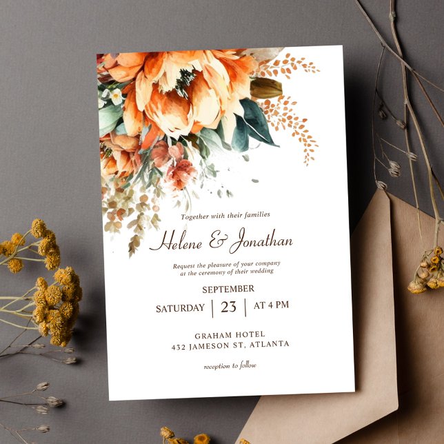 Invitation Terracotta Floral Élégant Mariage de automne rusti (Terracotta Floral Elegant Rustic Fall Wedding Invitation)