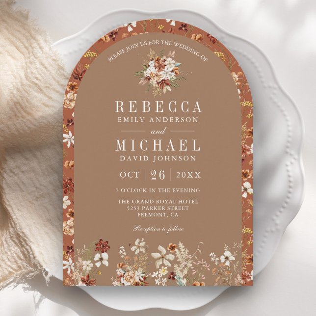 Invitation Terracotta Floral Fleur sauvage Mariage Arc Beige (Créateur téléchargé)