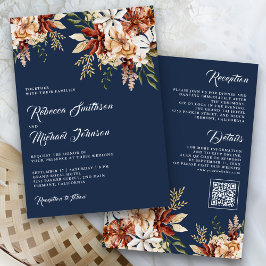 Invitation Terracotta Floral Fleur sauvage Marine Mariage ble