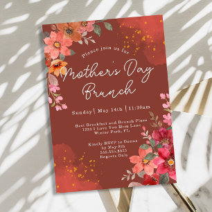 Invitation Terracotta Floral Gold Peach Fête des Mères Brunch
