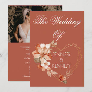 Invitation Terracotta Floral Heart Custom Photo Burnt Orange