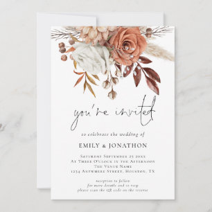 Invitation Terracotta Florals Vous êtes invité QR Code Mariag