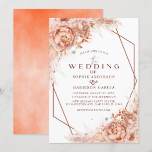 Invitation Terracotta Géométrique Floral Pampas Mariage en he