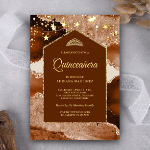 Invitation Terracotta Gold Agate Marbre Arche Quinceanera