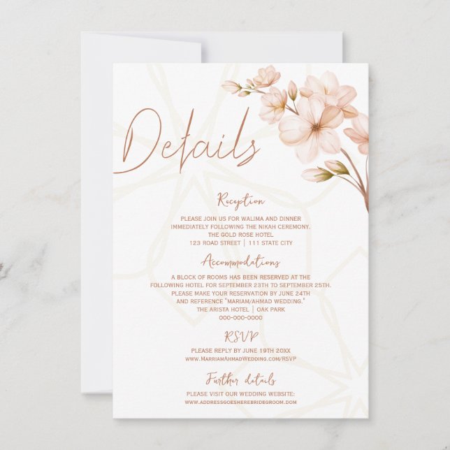 Invitation Terracotta islamique Floral Nikah Walima Détails (Devant)
