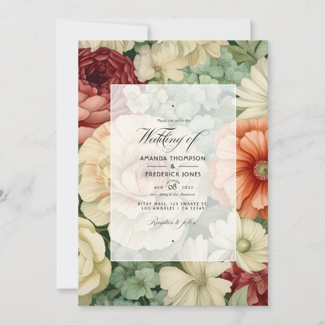 Invitation Terracotta, ivoire et Mariage floral vert Sage (Devant)