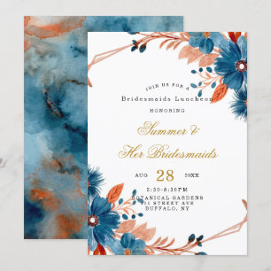 Invitation Terracotta Marine Blue Floral Bridesmaitres déjeun