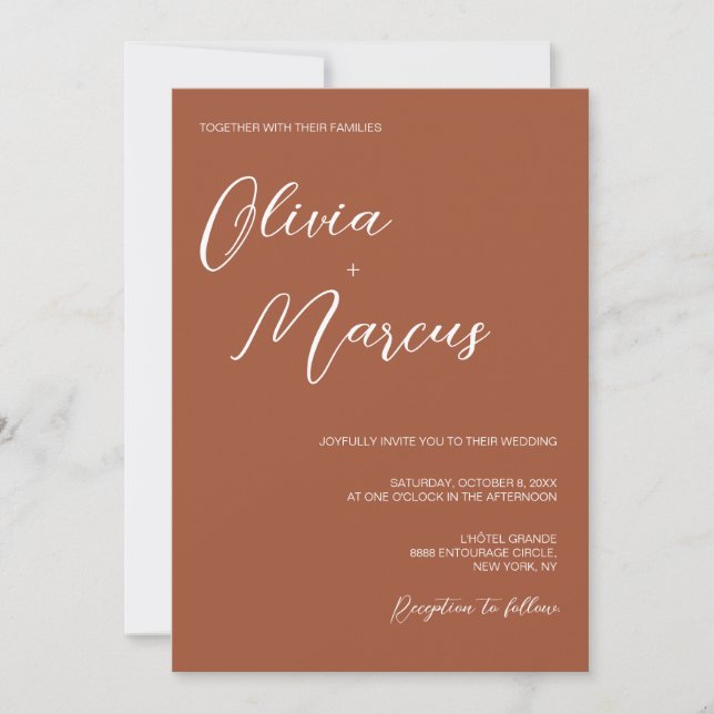 Invitation Terracotta Moderne Chic Script Mariage Entourage (Devant)