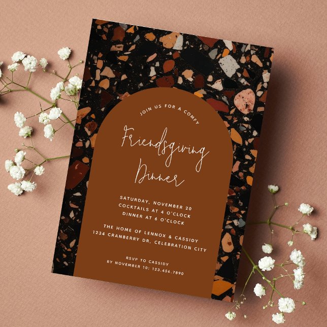 Invitation Terracotta moderne Terrazzo Friendsgiving (Créateur téléchargé)