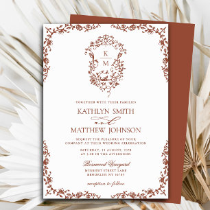 Invitation Terracotta Monogram Floral Vintage Crest Mariage