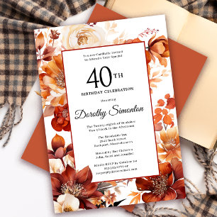 Invitation Terracotta Orange Fall Flowers 40e anniversaire