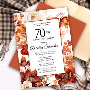 Invitation Terracotta Orange Fall Flowers 70e anniversaire