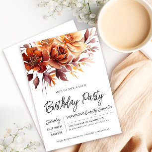 Invitation Terracotta Orange Fall Flowers 70e anniversaire