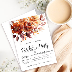 Invitation Terracotta Orange Fall Flowers 80e anniversaire
