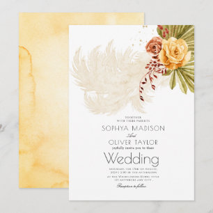 Invitation Terracotta Orange Floral Rustique Boho Mariage