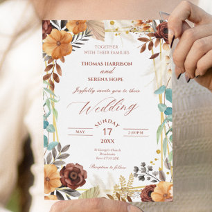 Invitation Terracotta Pampas Grass Boho Rust Mariage