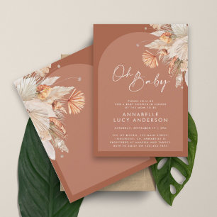 Invitation Terracotta pampas herbe baby shower moderne