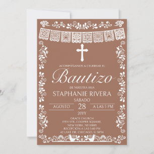 Invitation Terracotta Papel Picado Baptême Espagnol