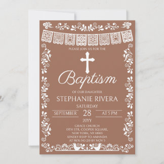 Invitation Terracotta Papel Picado Girl Baptism