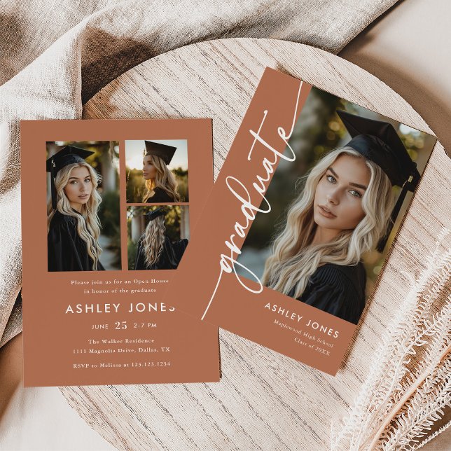 Invitation Terracotta Photo Collage Graduate Graduation Party (Créateur téléchargé)
