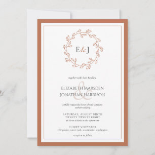 Invitation Terracotta QR Code Photo Monogramme Feuille Faille