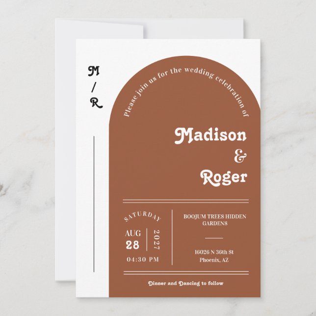 Invitation Terracotta Retro Arch Photo QR Code RSVP Super (Devant)