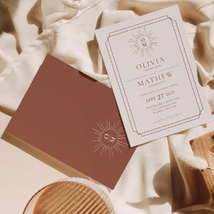 Invitation Terracotta Retro Mid Century les années 70 Monogra