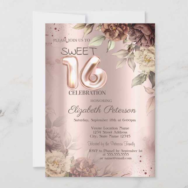 Invitation Terracotta Rose Rose Gold Sweet 16 (Devant)