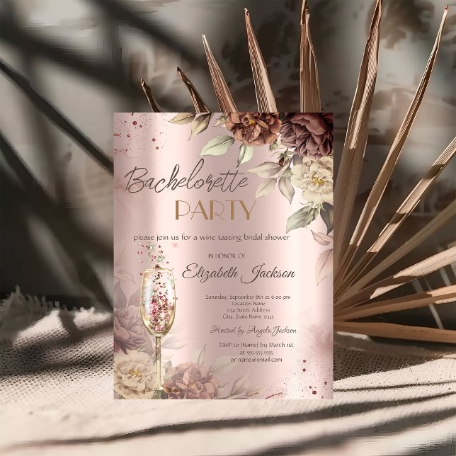 Invitation Terracotta Rose Vin Verre Bachelorte (Créateur téléchargé)