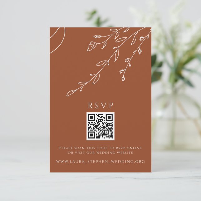 Invitation Terracotta RSVP Online QR Code Mariage site (Debout devant)