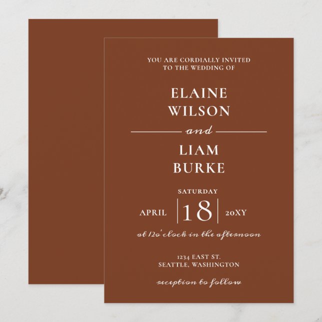 Invitation Terracotta Rustic Burange Mariage moderne Orange (Devant / Derrière)