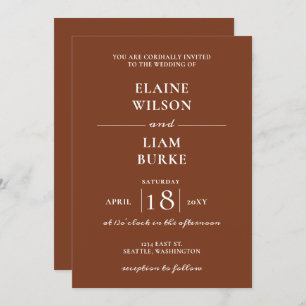 Invitation Terracotta Rustic Burange Mariage moderne Orange