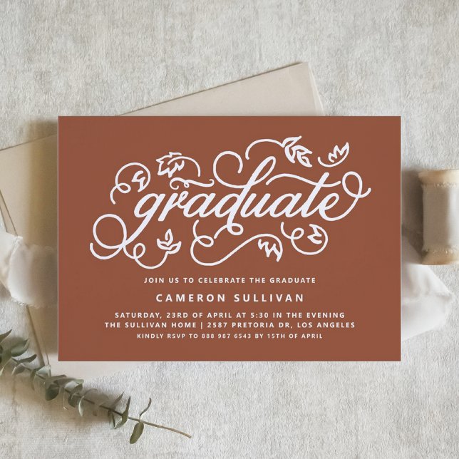 Invitation Terracotta Rustic Calligraphy Graduation Party (Boho Terracotta Rustic Calligraphy Graduation Party Invitation)