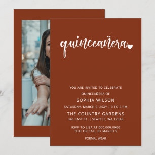 Invitation Terracotta rustique Simple Script Quinceanera Phot