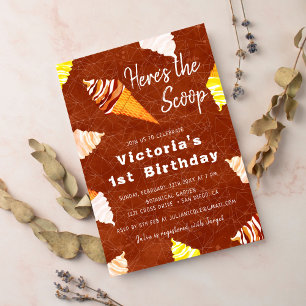 Invitation Terracotta Scoop Glace-Cream Cake Photo Anniversai