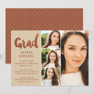 Invitation Terracotta simple Grad script 4 photos graduation