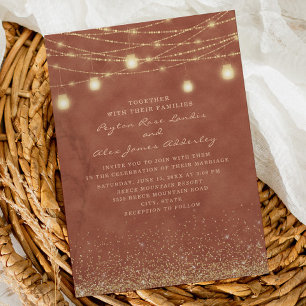 Invitation Terracotta String Lights Gold Parties scintillant 