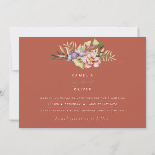 Invitation Terracotta Summer Floral Wedding Inviter QR Code