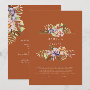 Invitation Terracotta Summer Floral Wedding Inviter QR Code