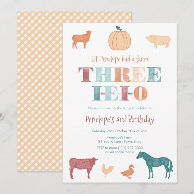 Invitation Terracotta Trois ferme IEIO 3e fête d'anniversaire (Devant / Derrière)