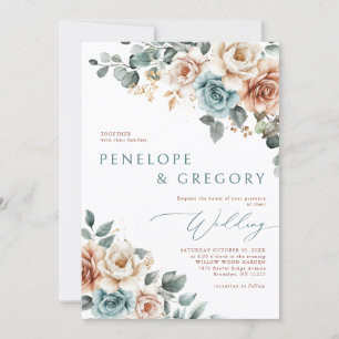 Invitation Terracotta Turquoise Neutre Aquarelle mariage flor