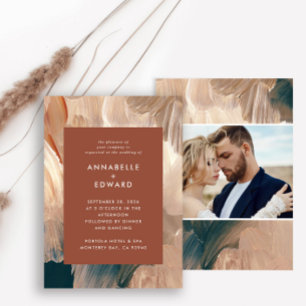 Invitation Terracotta turquoise peint moderne design mariage