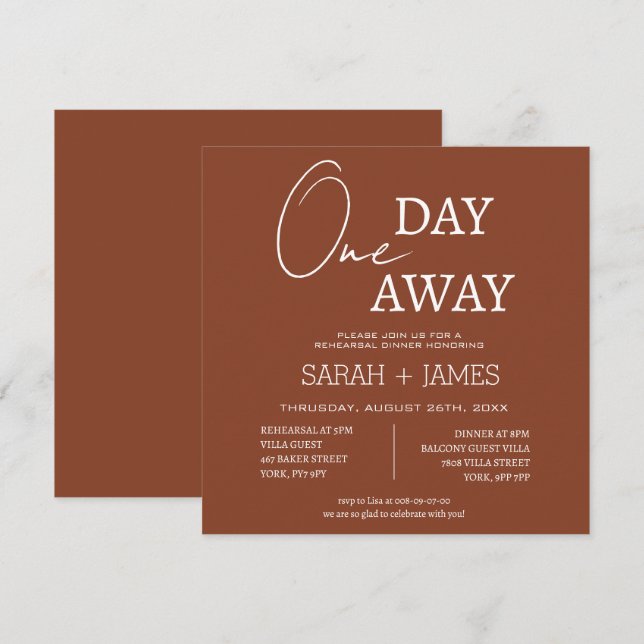 Invitation Terracotta Un Jour De Répétition Dîner Mariage (Devant / Derrière)