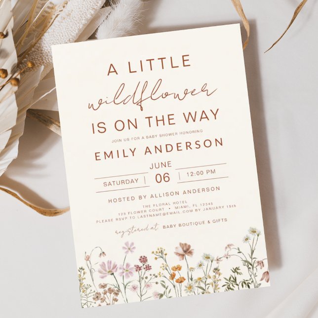 Invitation Terracotta Un Petit Baby shower Fleur sauvage (Créateur téléchargé)
