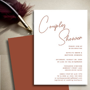Invitation Terracotta Whimsical Script Chic Couples Douche