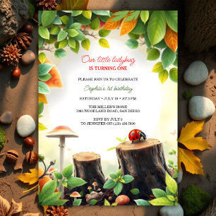 Invitation Terrain boisé à thème naturel Ladybug Girl 1er ann