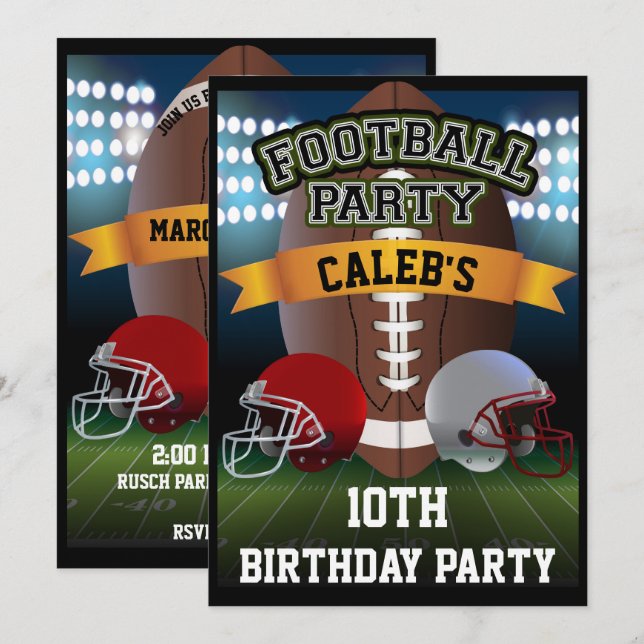Invitation Terrain de football et casques d'équipe pour fête  (Devant / Derrière)