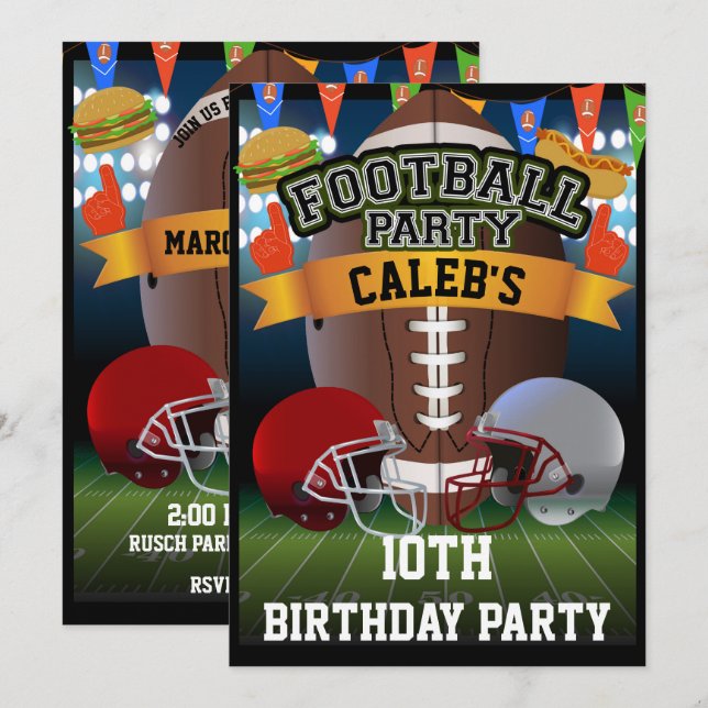 Invitation Terrain de football et casques d'équipe pour fête  (Devant / Derrière)