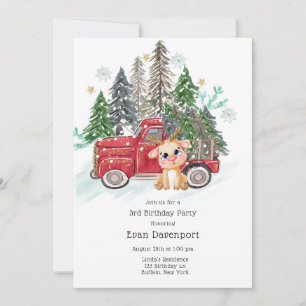 Invitation Terrain d'hiver Camion et bébé Rudolph Fête d'anni