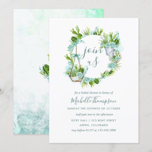 Invitation Terrarium de verre à l'aquarelle pour douche de ma